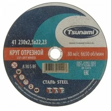 TSUNAMI Круг отрезной по металлу TSUNAMI A 30 R/S BF L, 230 х 22 х 2.5 мм